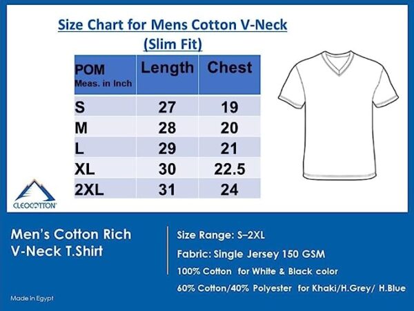 Mens V-Neck T-Shirt (Sim Fit) | 3/6 Pack, Vneck Tshirt | Cotton Rich, Ultra Soft, Breathable (Made in Egypt) - Image 2